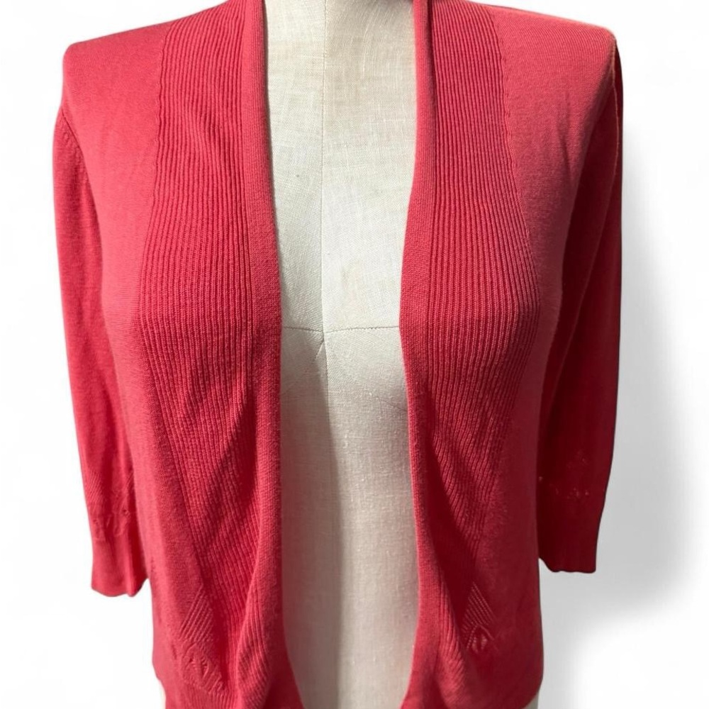 LOFT Women's Small 3/4 Sleeve Open Front Cardigan - Orange Red